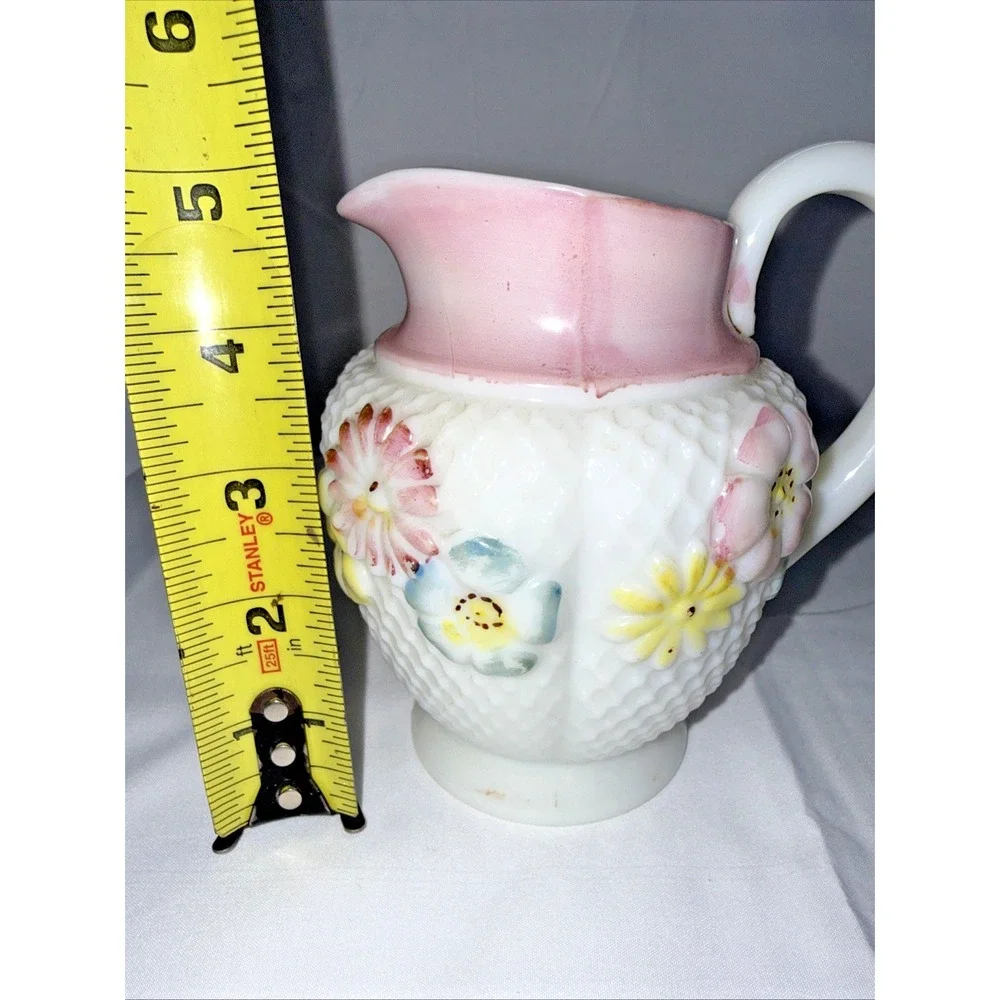 Victorian Consolidated Glass Cosmos Floral Creamer Milk Glass 1890s Antique